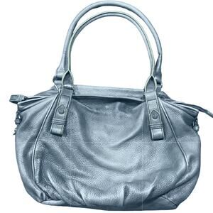Lodis Vintage Y2K Bohemian Leather Hobo Shoulder Bag Blue Gray Metallic Sheen